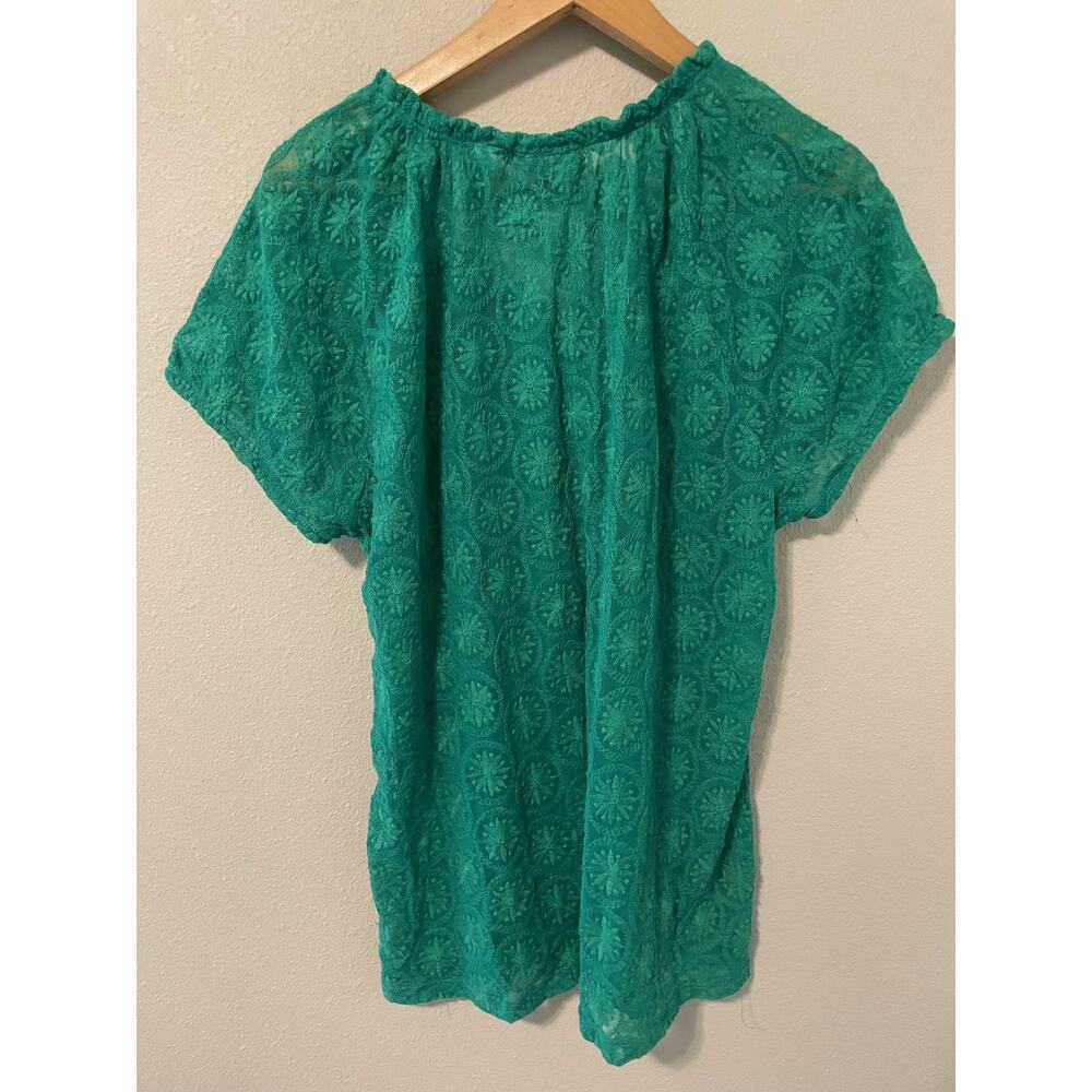 Chicos Top Womens Size 3 US XL Green Sheer Lace Embroidered Tassel Tunic Fairy - Picture 2 of 7